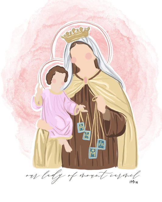 Our Lady of Mount Carmel Hand Illustrated Print