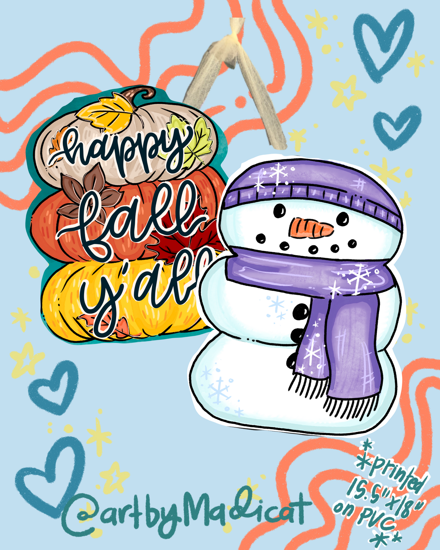Fall Y'all/Snowman Door Hanger (Double Sided Available) (