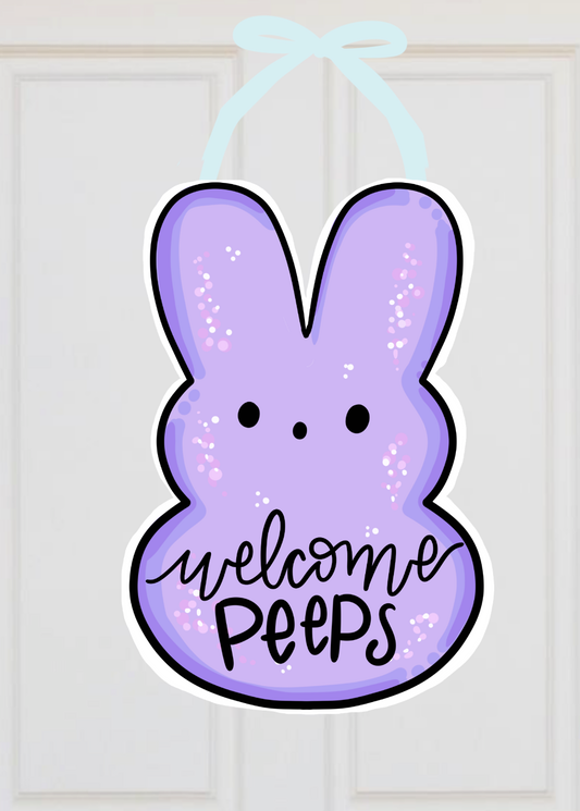 Welcome Peeps Easter Illustrated Door Hanger