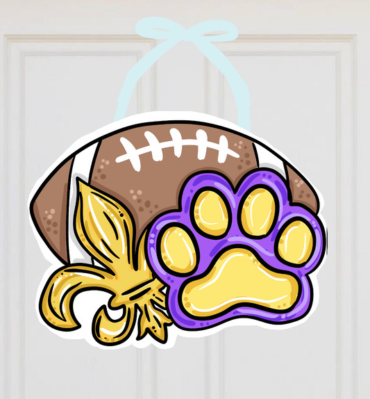 LSU Paw Print Saints Fleur De Lis Football Fall Doorhanger