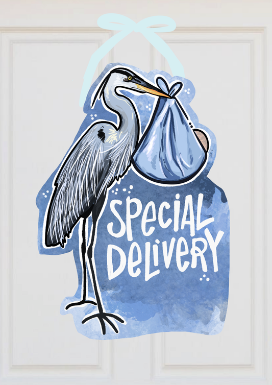 Special Delivery Baby Expecting Stork Heron Door Hanger