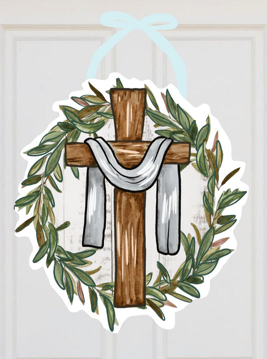 Spring Foliage Cross Easter Door Hanger