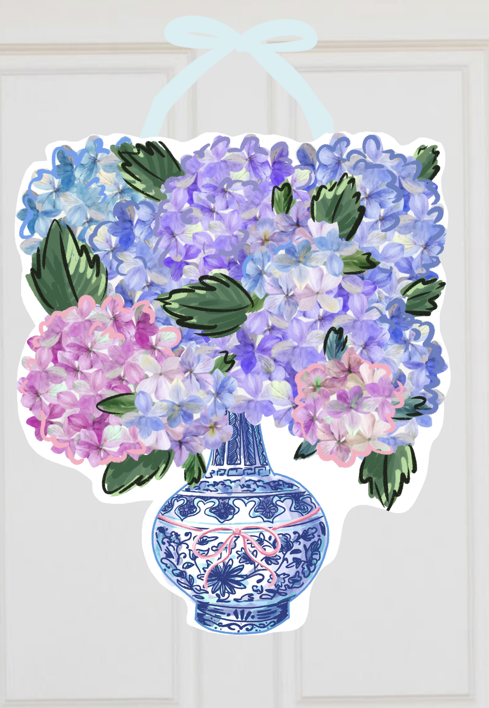 Spring Hydrangea Floral Chinoiserie Door Hanger