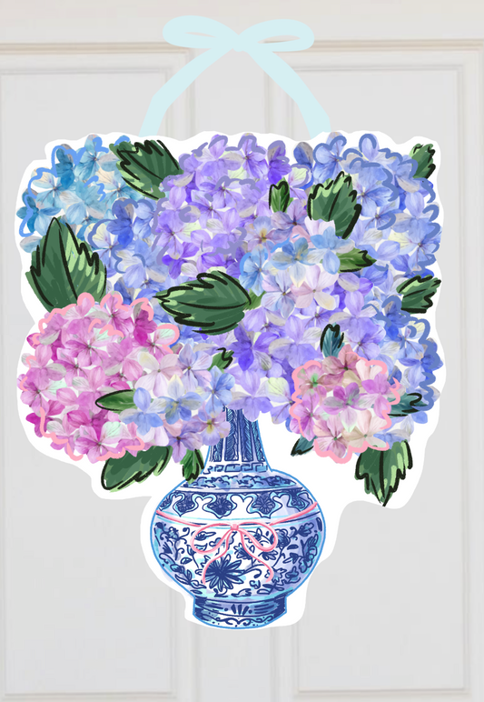 Spring Hydrangea Floral Chinoiserie Door Hanger