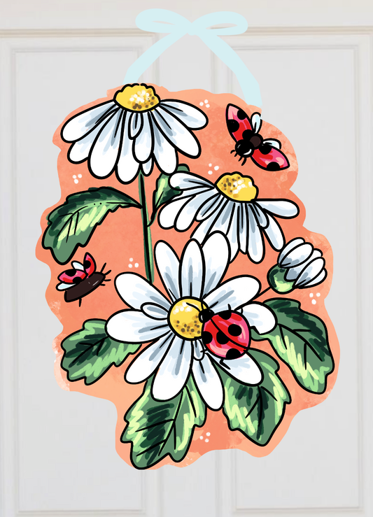 Daisies and Ladybugs Spring Door Hanger