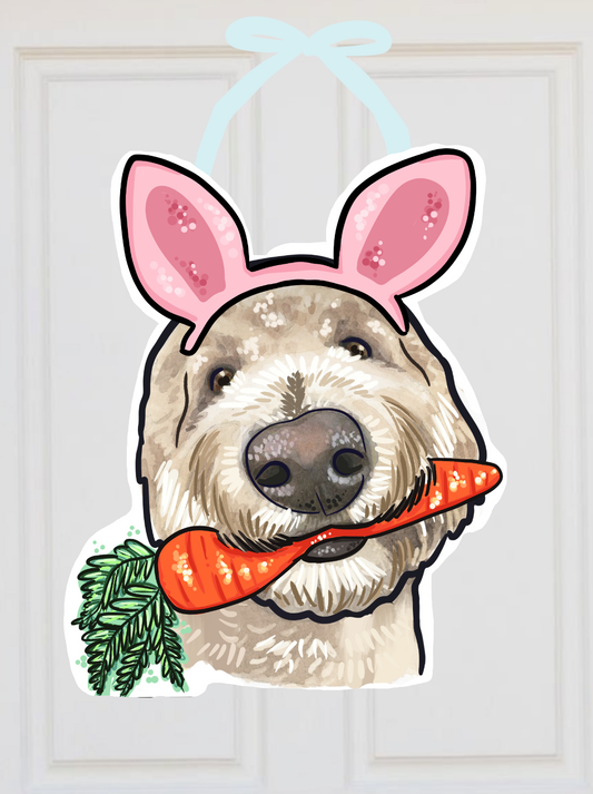 Spring Goldendoodle Easter Bunny Door Hanger