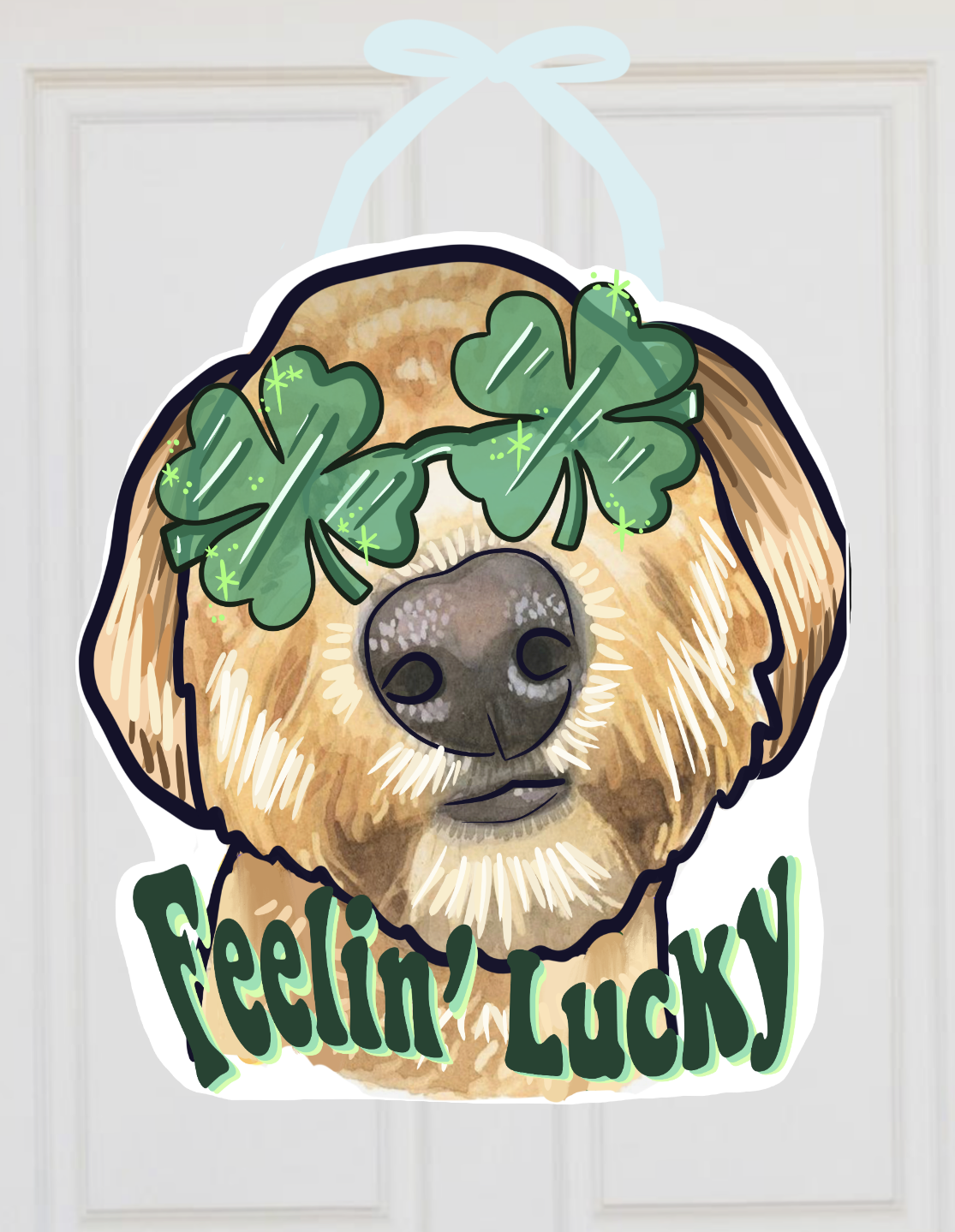 Spring Goldendoodle St. Patrick's Lucky Door Hanger