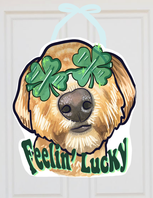 Spring Goldendoodle St. Patrick's Lucky Door Hanger