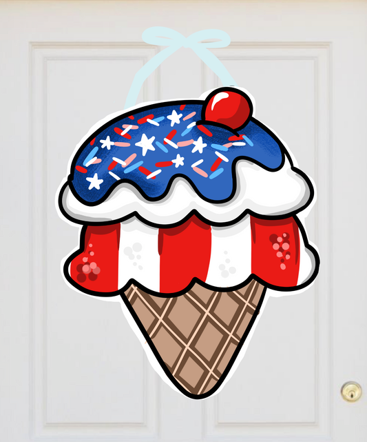 4th of July Ice Cream Cone Summer Door Hanger