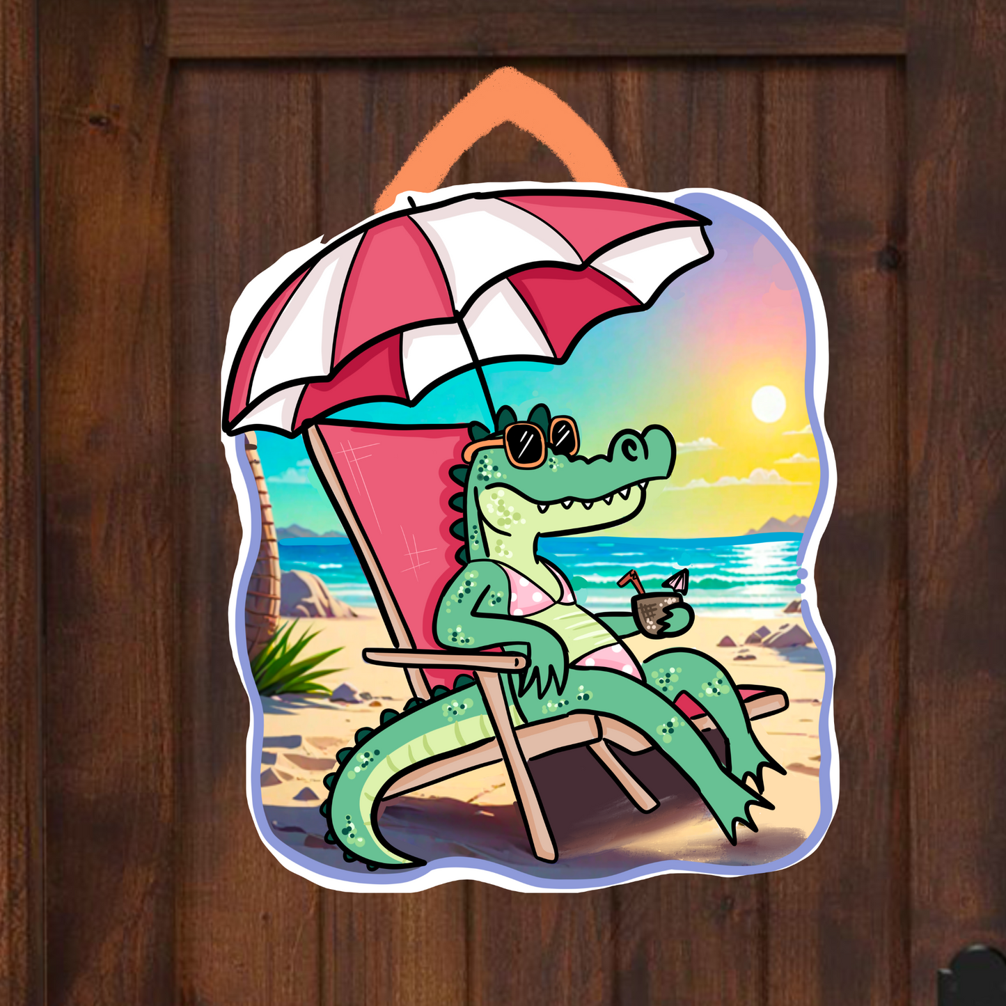 Alligator On The Beach Door Hanger