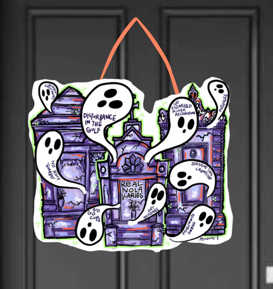 Nola Scaries Cemetery Ghost Halloween Door Hanger