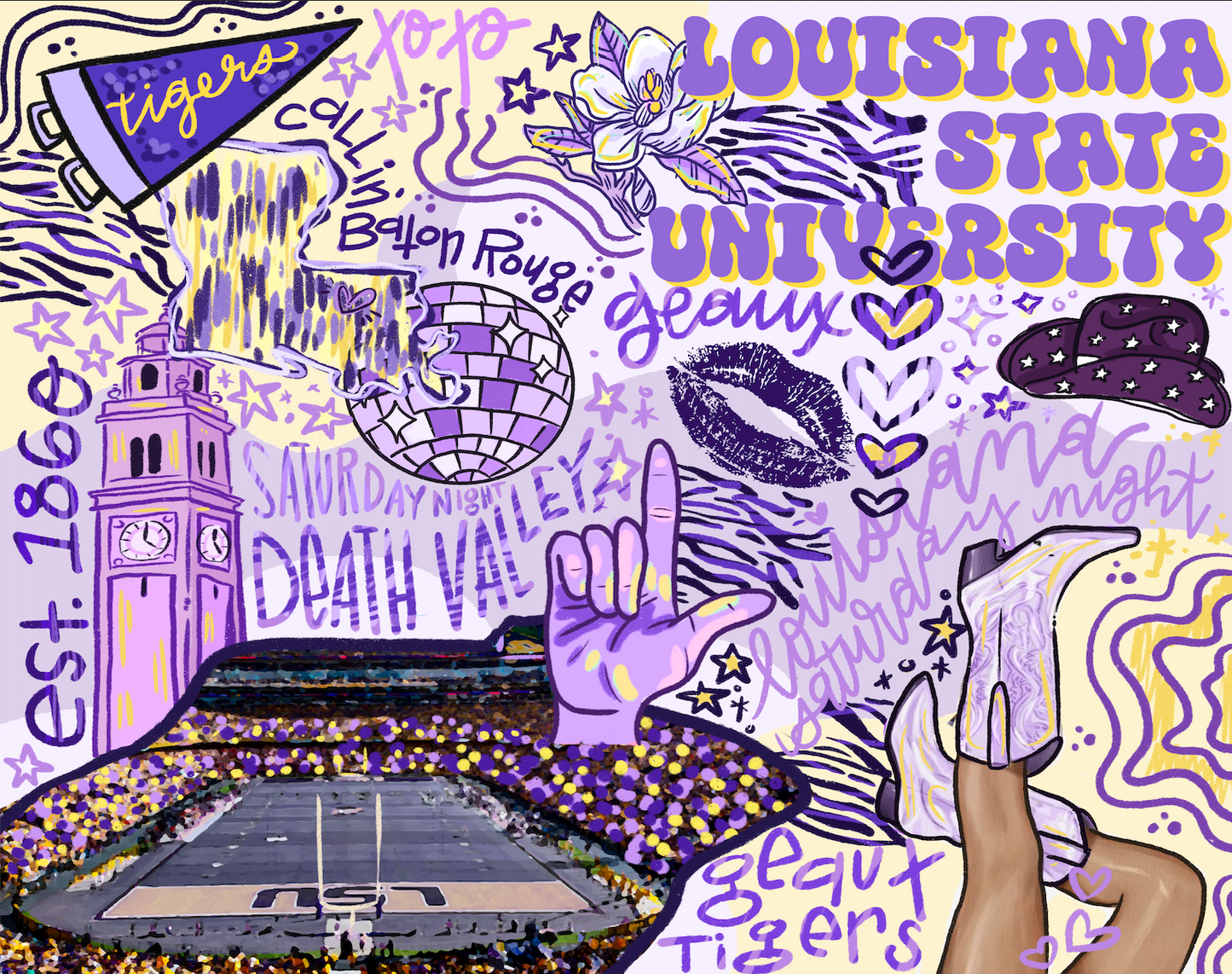LSU Cute Doodle Illustration