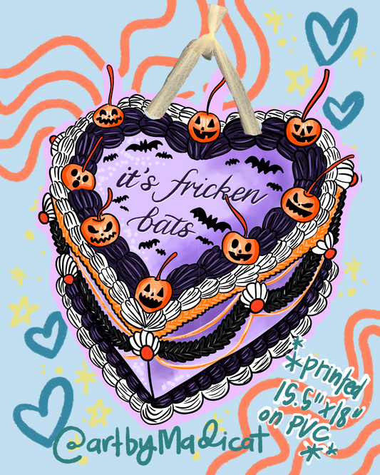 It's Fricken Bats Heart Halloween Cake Door Hanger