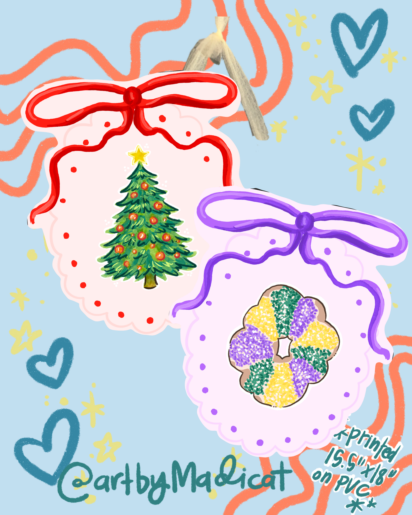 Christmas/Mardi Gras Coquette Door Hanger (Double Sided Available)