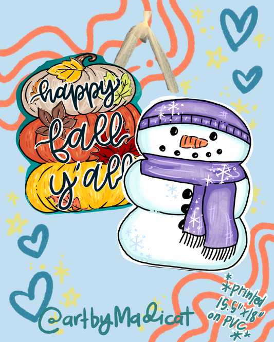 Fall Y'all/Snowman Door Hanger (Double Sided Available) (