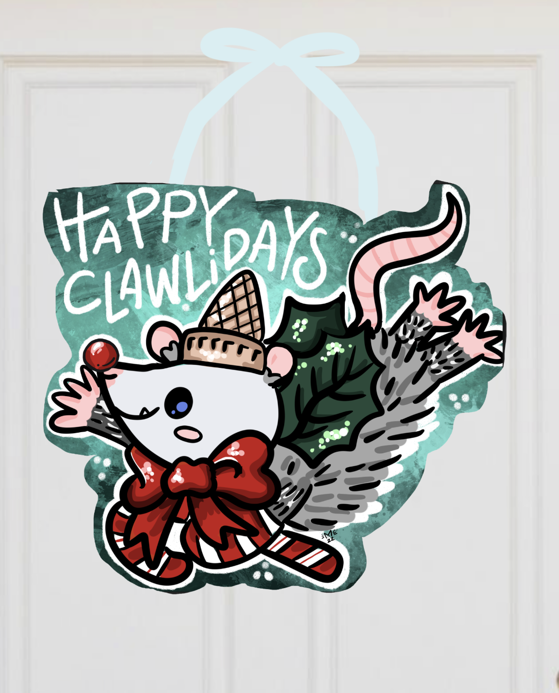 Happy Clawlidays Opossum Mr. Bingle Door Hanger