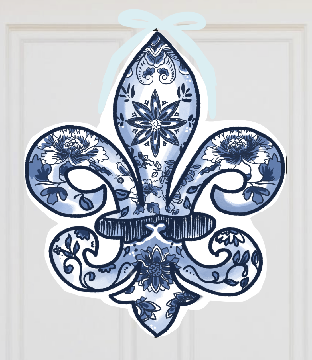 Chinoiserie Spring Fleur De Lis Easter Door Hanger