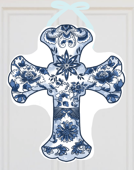 Chinoiserie Spring Cross Easter Door Hanger