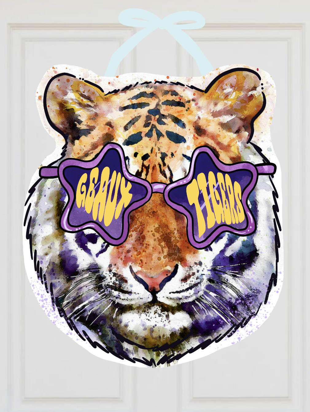 Tiger Head With Sunglasses LSU Door Hanger