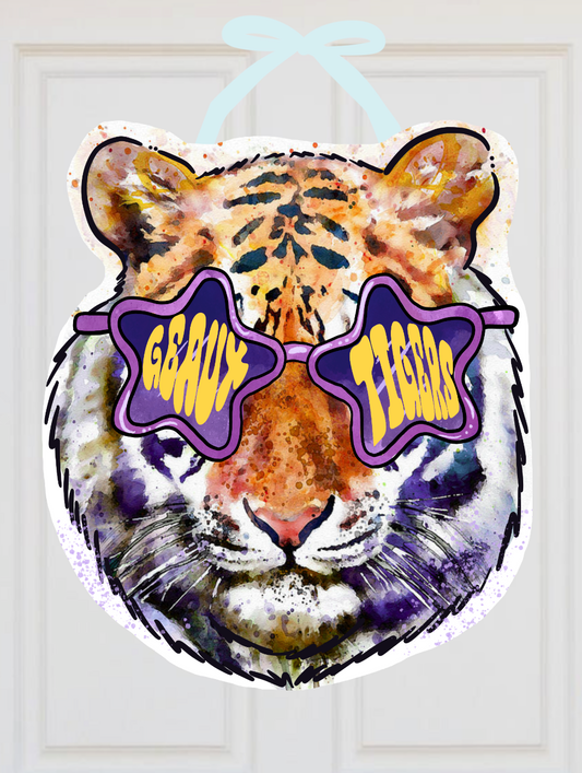 Tiger Head With Sunglasses LSU Door Hanger