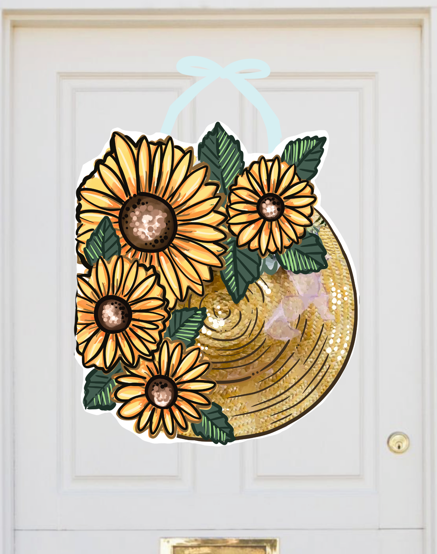 Floral Straw Hat Sunflower Door Hanger