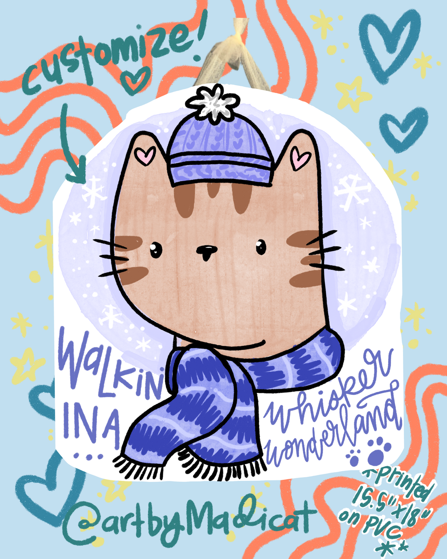 Whisker Wonderland Cat Winter Door Hanger (Can customize to YOUR cat!)