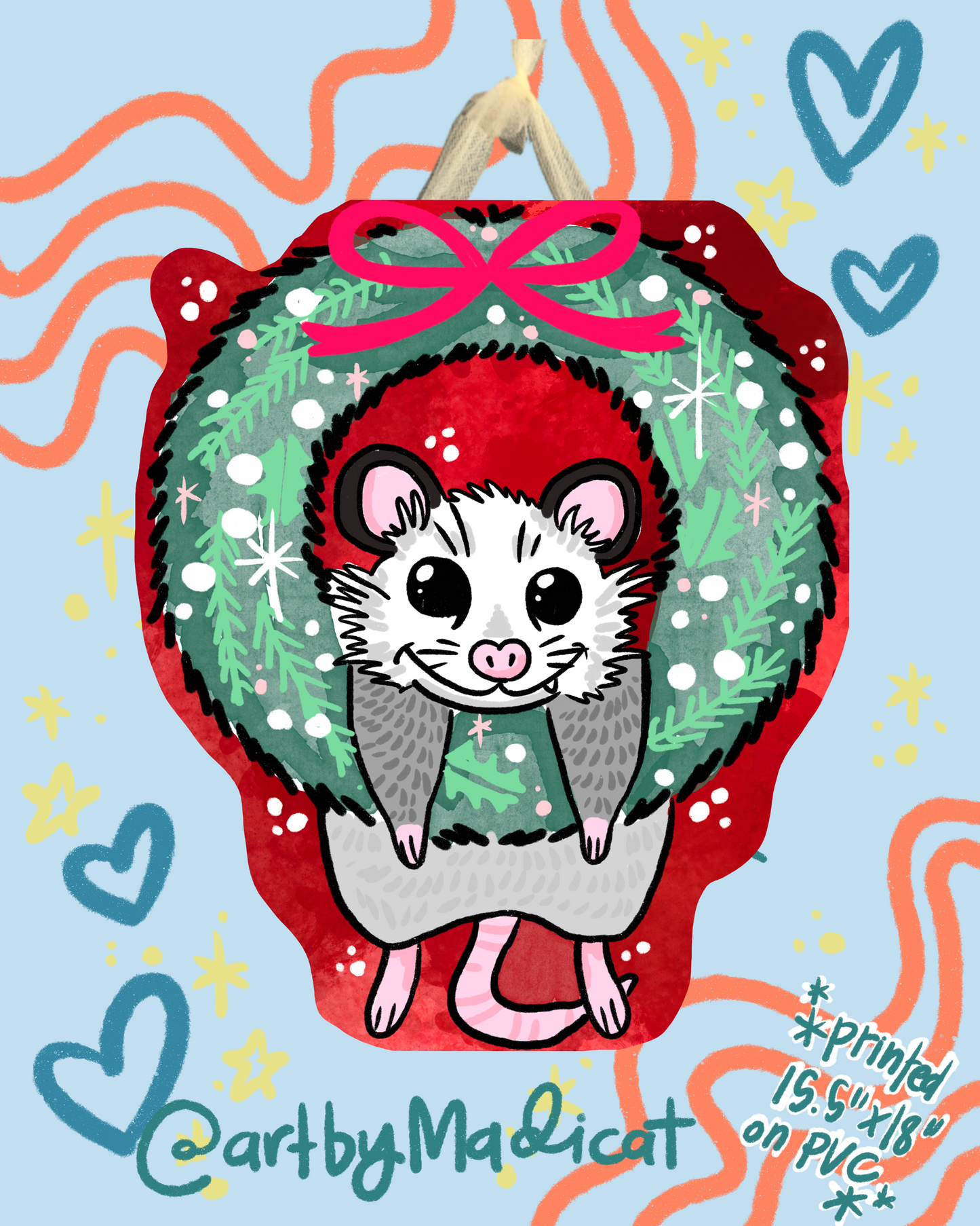 Christmas Opossum Wreath Door Hanger