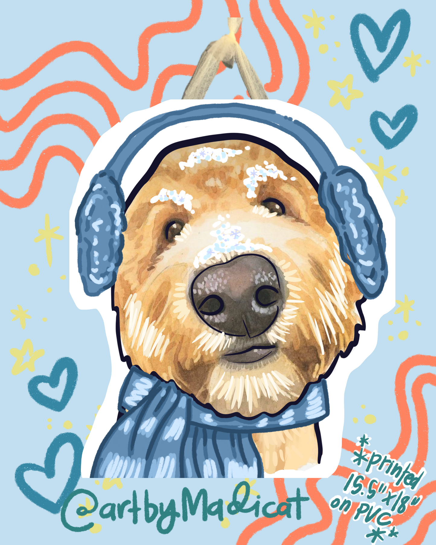 Winter Goldendoodle Puppy Door Hanger