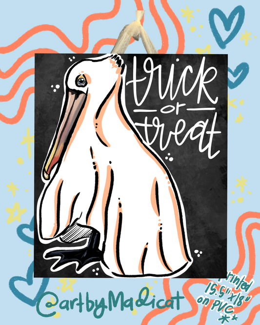 Pelican Ghost Trick or Treat Halloween Door Hanger