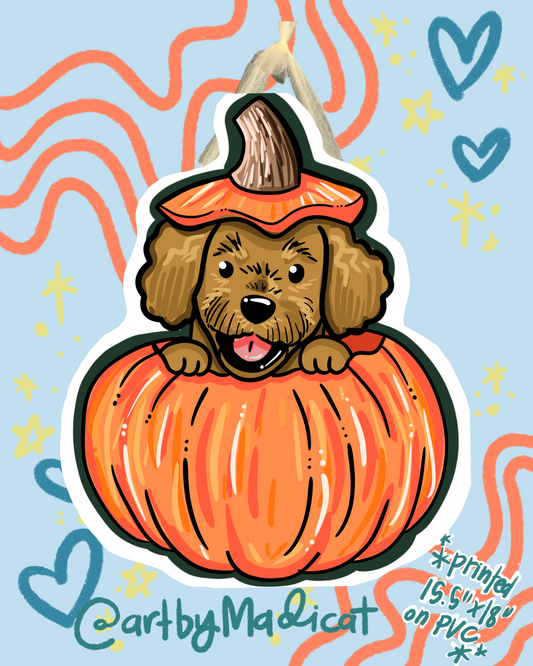 Pumpkin Goldendoodle Halloween Fall Door Hanger