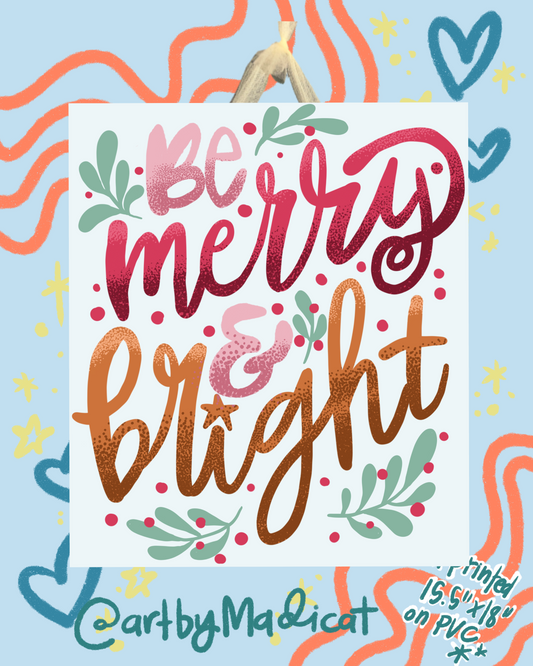 Merry & Bright Christmas Winter Door Hanger