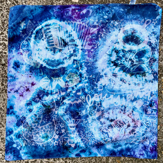 One of a Kind Purple and Blue Tie Dye Bleached Bandana #2