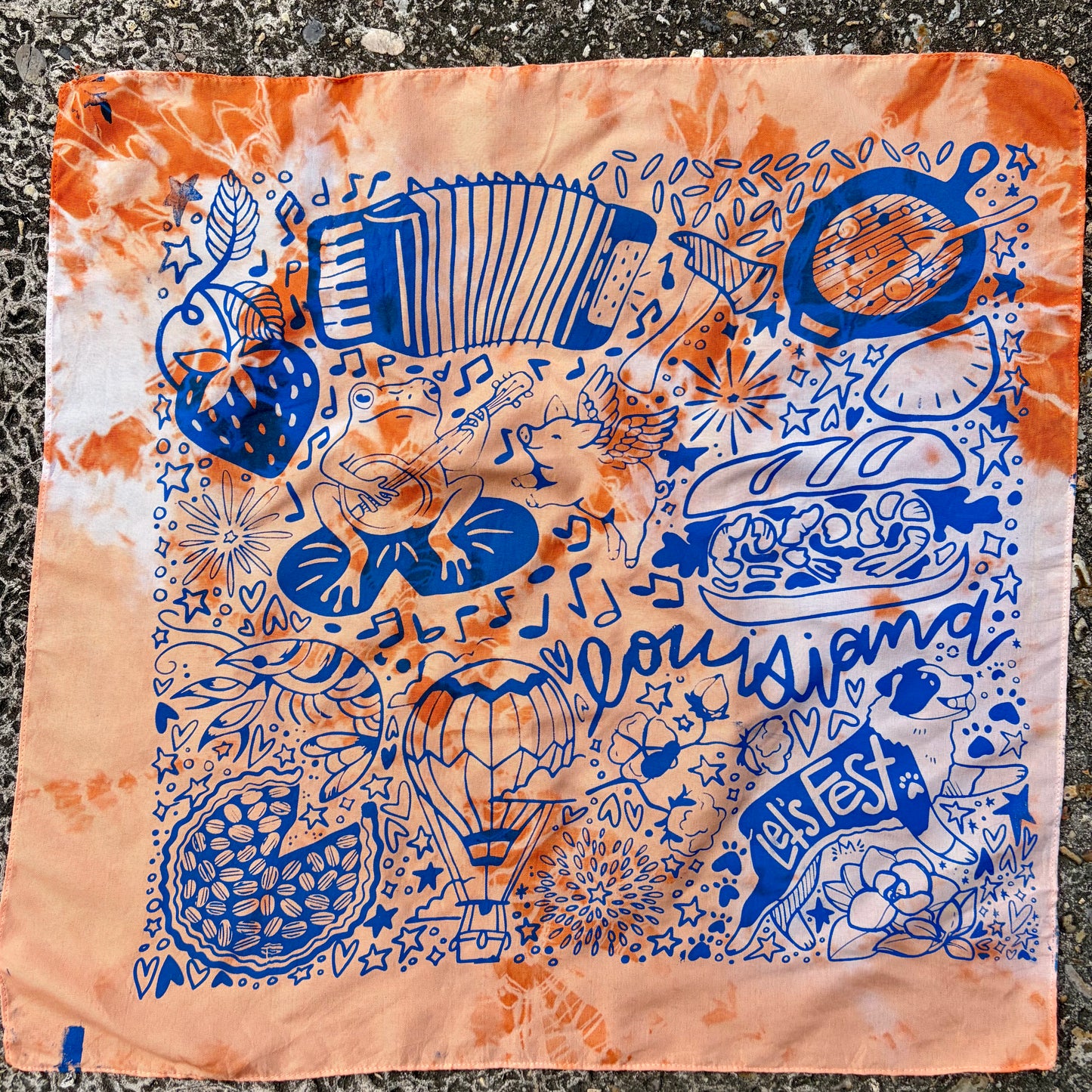 One of a Kind Orange & Blue Tie Dye Bandana #1
