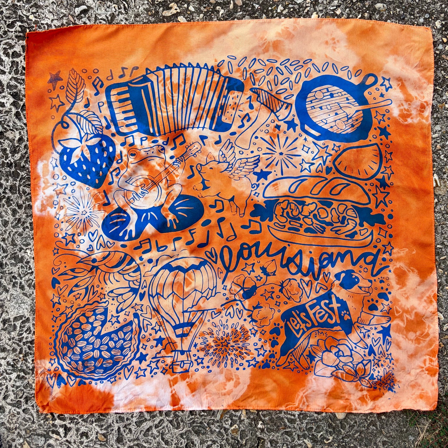 One of a Kind Orange and Blue Tie Dye Bandana #2