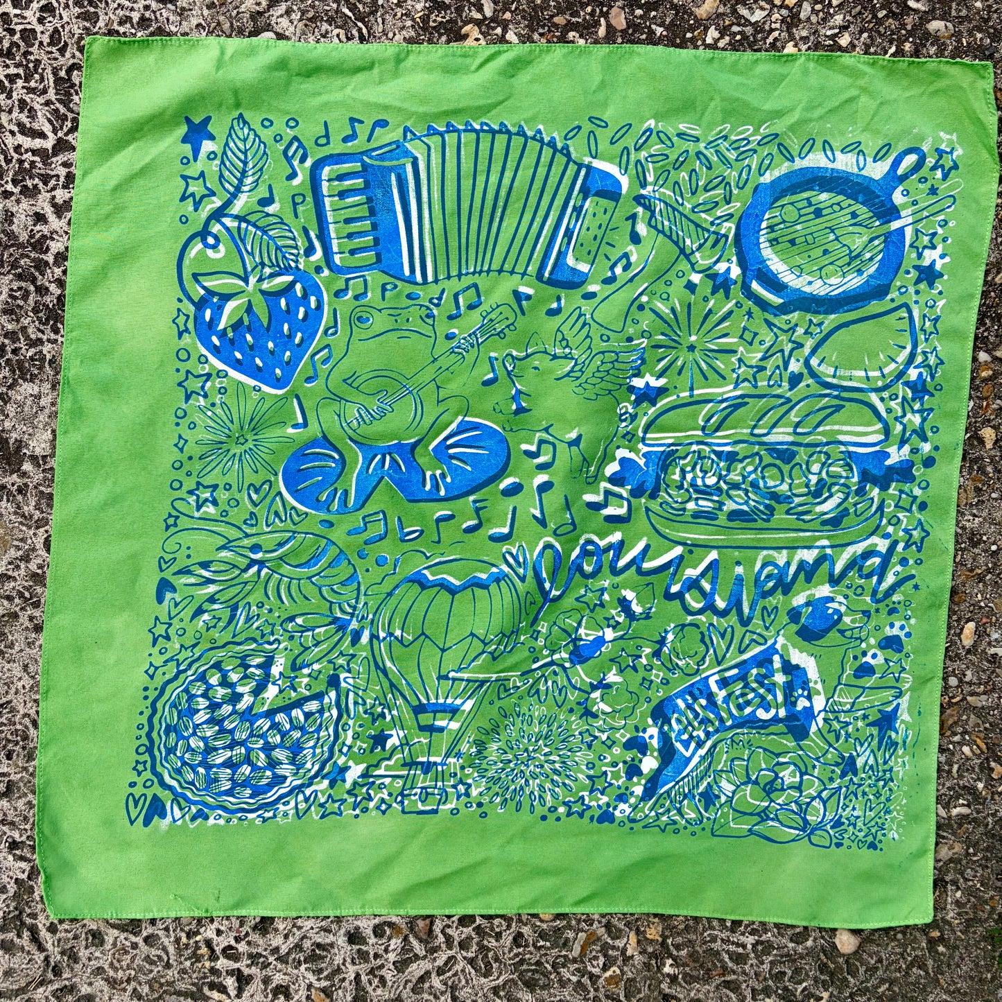 One of a Kind "Seeing Double" Green Tie Dye and Blue Bandana