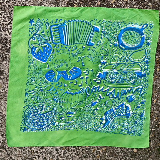 One of a Kind "Seeing Double" Green Tie Dye and Blue Bandana