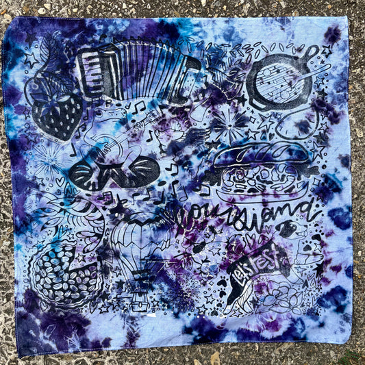 One of a Kind Blue & Purple Tie Dye "Seeing Double" Bandana