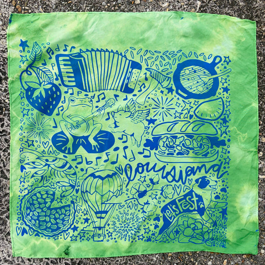 One of a Kind Green Tie Dye & Blue Bandana #2