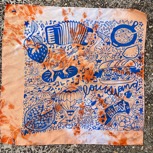 One of a Kind Orange Tie Dye and Blue Bandana #3