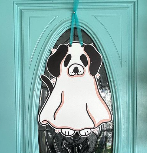 Ghost Dog Halloween Door Hanger