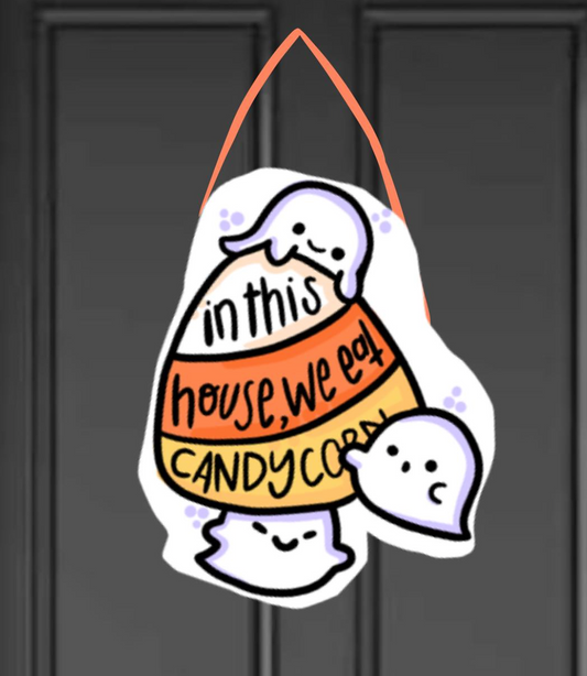 Candy Corn with Ghosts Halloween Door Hanger