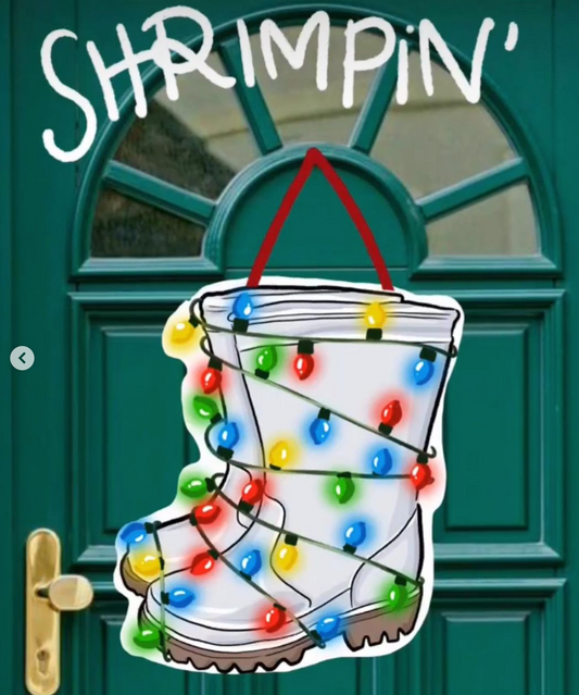 Christmas Lights Shrimp Boots Christmas Door Hanger