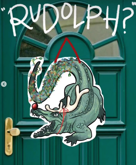 Cajun Rudolph Alligator Christmas Door Hanger