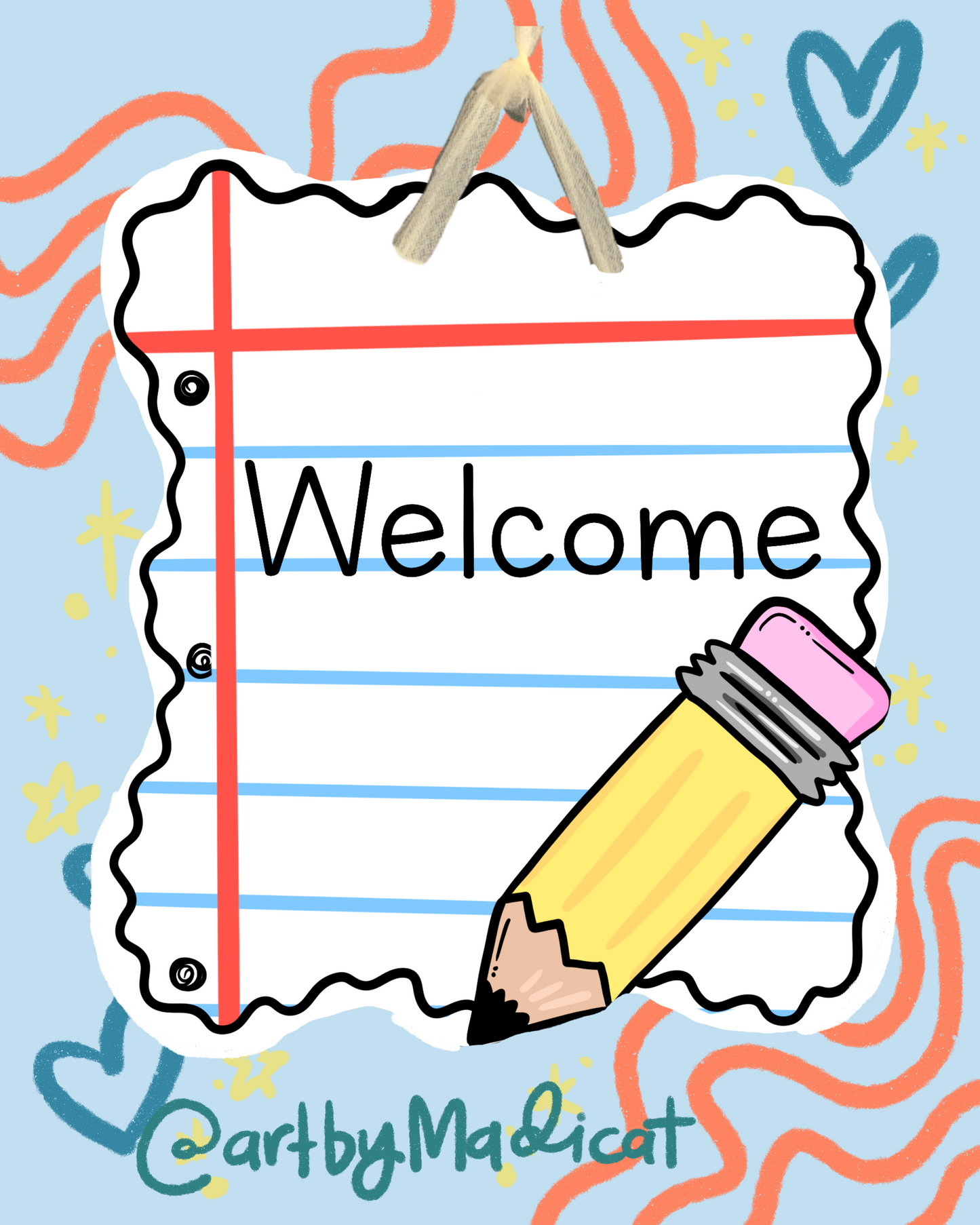 Welcome Looseleaf Pencil Teacher Door Hanger