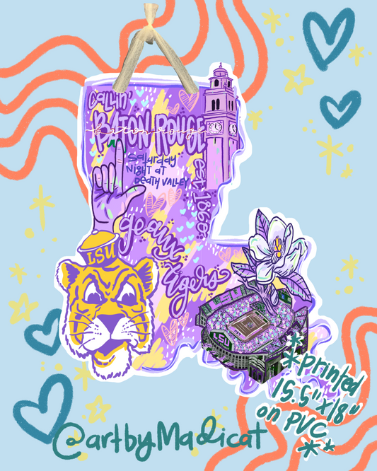 LSU Doodle/Drawing Louisiana Door Hanger